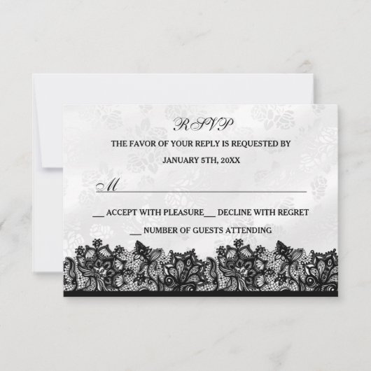 Réponse Black & White Lace RSVP (Devant)