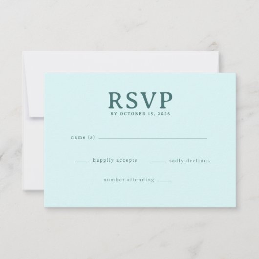 Réponse Calme Turquoise Minimaliste RSVP (Devant)