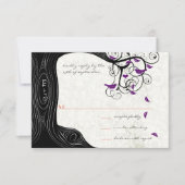 Réponse Cartons de mariage Arbres noirs Oiseaux violets (Devant)