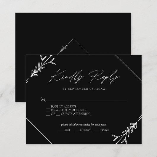 Réponse de choix de menu de mariage minimal noir e (Devant / Derrière)