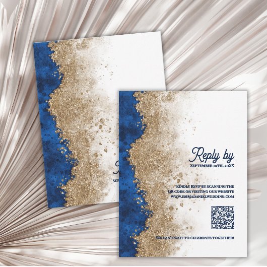 Réponse de luxe pour mariage avec code QR Or Bleu