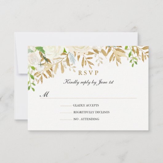 Réponse de Mariage à l'Aquarelle de Feuille Floral (Devant)