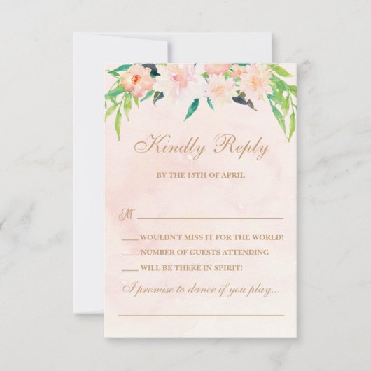 Réponse de mariage à l'aquarelle de pêche et flora (Devant)