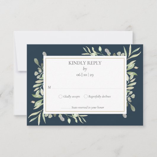 Réponse de mariage à l'aquarelle de verdure bleu e (Devant)
