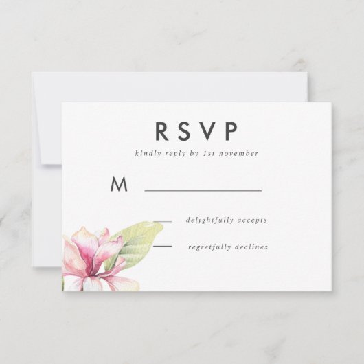 Réponse de mariage à l'aquarelle Magnolia rose (Devant)