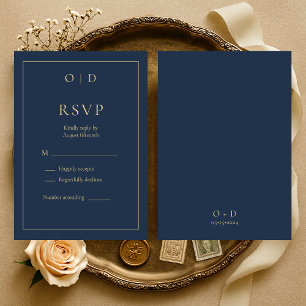 Réponse de mariage à monogramme or bleu marine