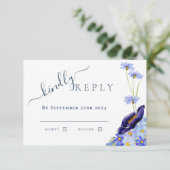 Réponse de mariage aquarelle florale moderne bleue (Debout devant)