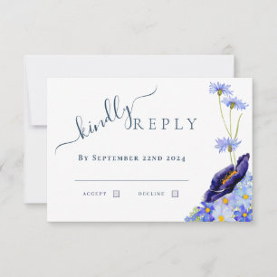 Réponse de mariage aquarelle florale moderne bleue