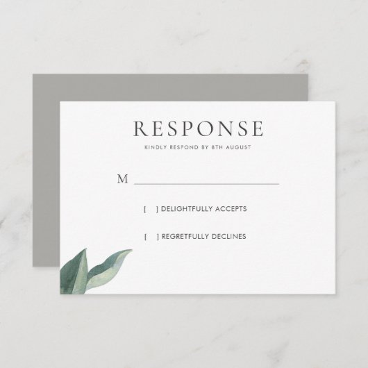 Réponse de mariage aux feuilles botaniques moderne (Devant / Derrière)