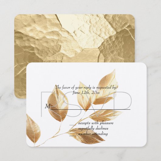 Réponse de mariage aux feuilles d'or chic (Devant / Derrière)