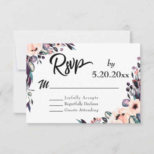 Réponse de mariage avec typographie script et flor (Devant)