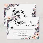 Réponse de mariage avec typographie script et flor (Devant / Derrière)