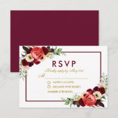 Réponse de mariage bohème floral or en aquarelle B (Devant / Derrière)