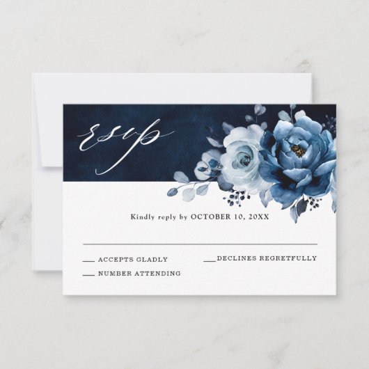 Réponse de mariage botanique florale Navy ardoise (Devant)
