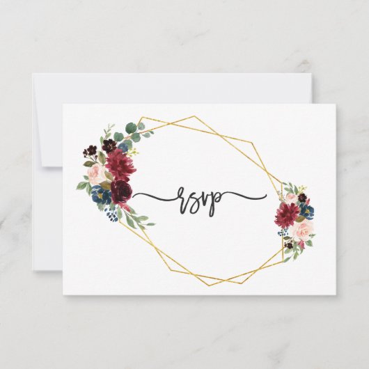 Réponse de mariage cadre doré floral bleu marine M (Devant)