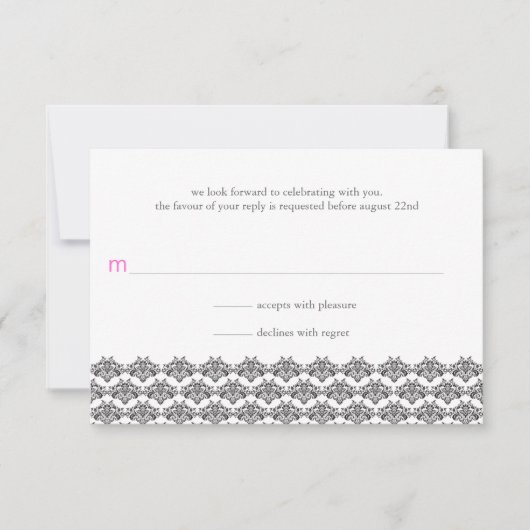 Réponse de mariage Damask Simplicity Noir Rose (Devant)
