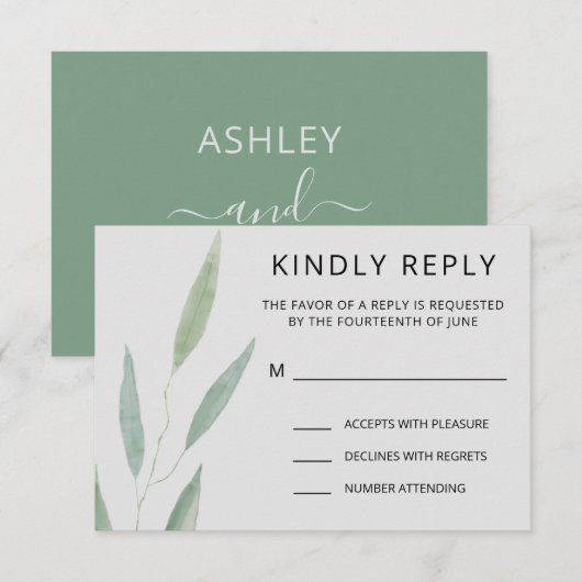 Réponse de mariage de verdure sage, botanique (Devant / Derrière)