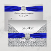 Réponse de mariage diamant bleu roi argent RSVP (Devant / Derrière)