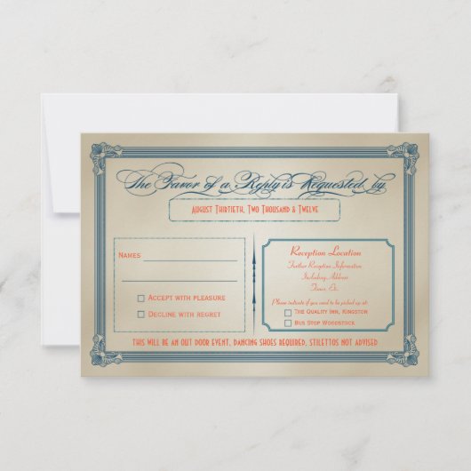 Réponse de mariage DIY Orange, sarcelle et bleu vi (Devant)