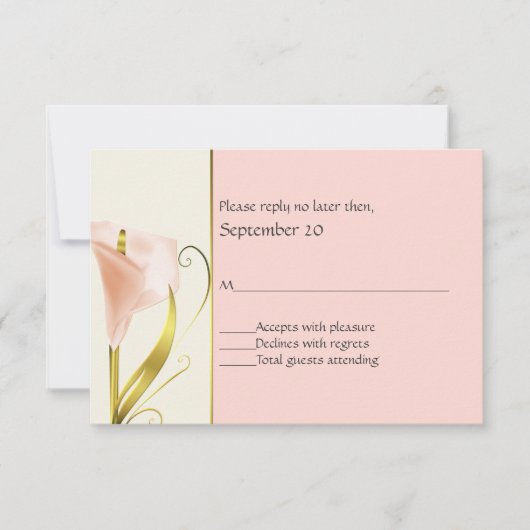 Réponse de mariage élégante Corail et Lys Calla Or (Devant)