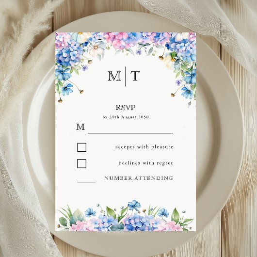 Réponse de mariage élégante hydrangea bleue Monogr