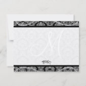Réponse de mariage en damas noir monogrammé RSVP (Dos)