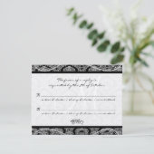 Réponse de mariage en damas noir monogrammé RSVP (Debout devant)