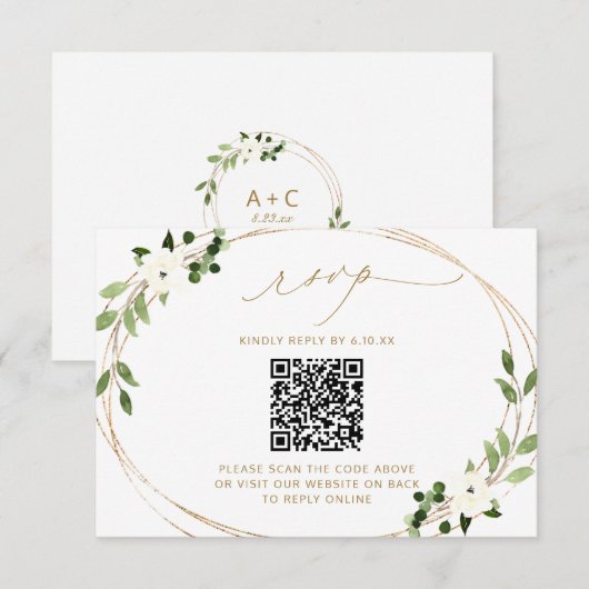 Réponse de mariage en ligne avec code QR Vert doré (Devant / Derrière)