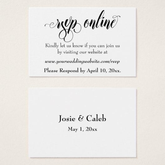 Réponse de mariage en ligne Insert Black Script, B (Devant & derrière)