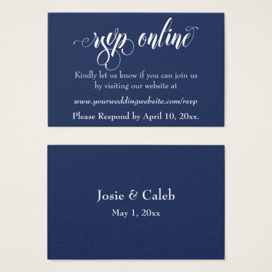Réponse de mariage en ligne Insert White Script & (Devant & derrière)