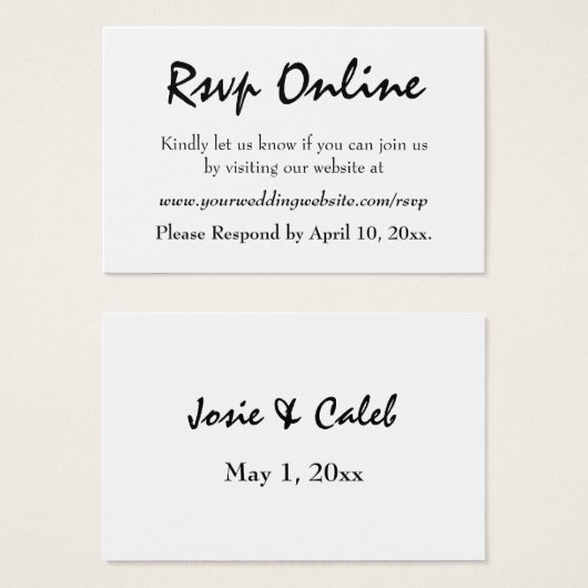 Réponse de mariage en ligne Modifiable Noir Script (Devant & derrière)