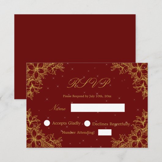 Réponse de mariage en or avec des graphiques flora (Devant / Derrière)