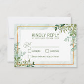 Réponse de mariage feuilles de verdure à l'aquarel (Devant)