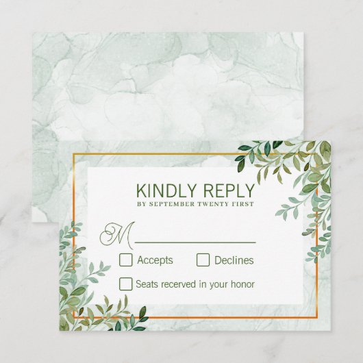 Réponse de mariage feuilles de verdure à l'aquarel (Devant / Derrière)