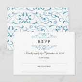 Réponse de mariage Fleurie Bleu Antique (Devant / Derrière)
