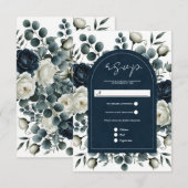 Réponse de mariage Fleurs de verdure modernes bleu (Devant / Derrière)