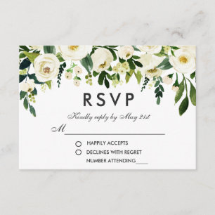Réponse de mariage Floral Aquarelle Vert Blanc