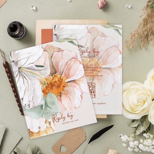 Réponse de mariage floral avec code QR Blush Peach