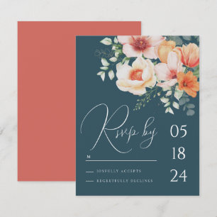 Réponse de mariage floral bleu sarcelle orange Pri
