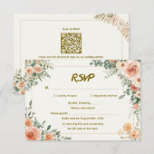 Réponse de mariage floral élégant avec code QR (Devant / Derrière)