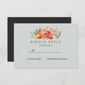 Réponse de Mariage floral orange peint Rsvp (Devant / Derrière)