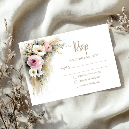 Réponse de mariage floral rose et blanc rustique
