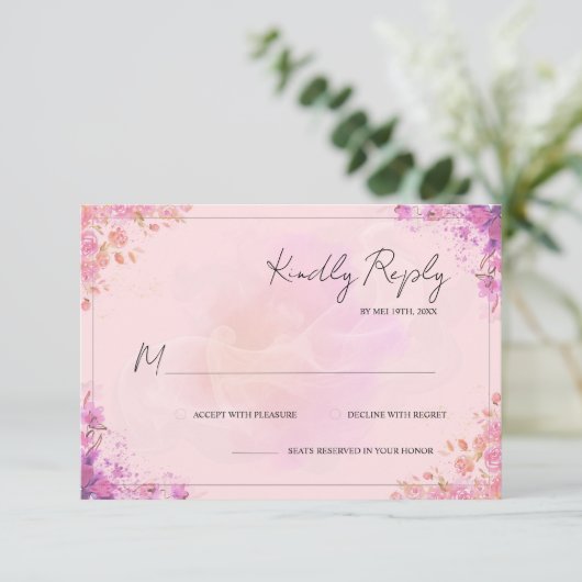Réponse de mariage florale aquarelle rose violet é (Debout devant)