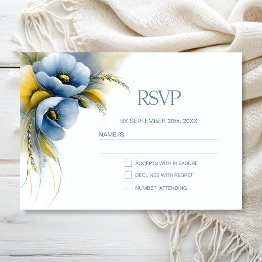 Réponse de mariage florale bleue et jaune