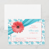 Réponse de mariage florale damassée aqua à marguer (Devant / Derrière)