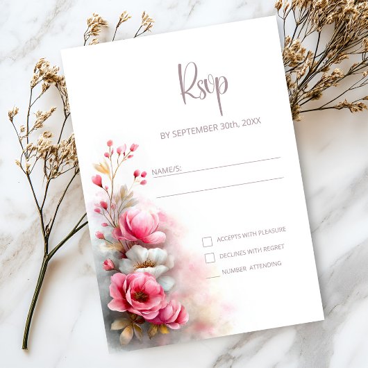 Réponse de mariage florale rose RSVP