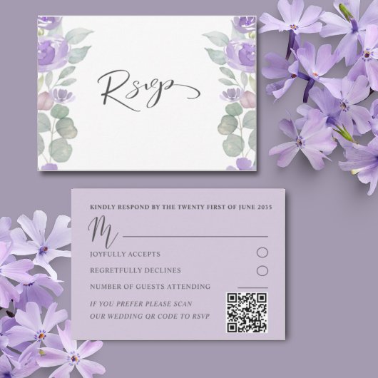 Réponse de mariage florale violette rustique Eucal
