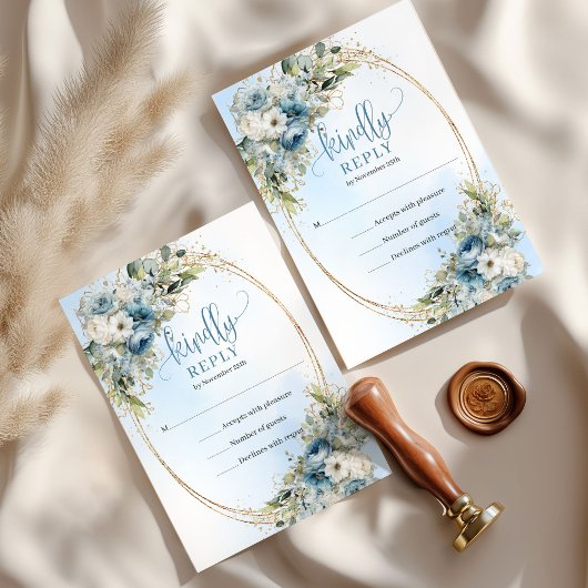 Réponse de mariage Luxe Bleu Eucalyptus Or
