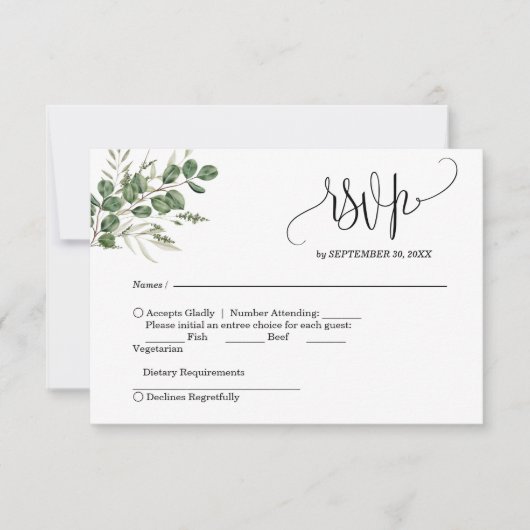 Réponse de mariage manuscrite Eucalyptus (Devant)