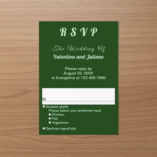 Réponse de mariage minimaliste vert foncé en portr